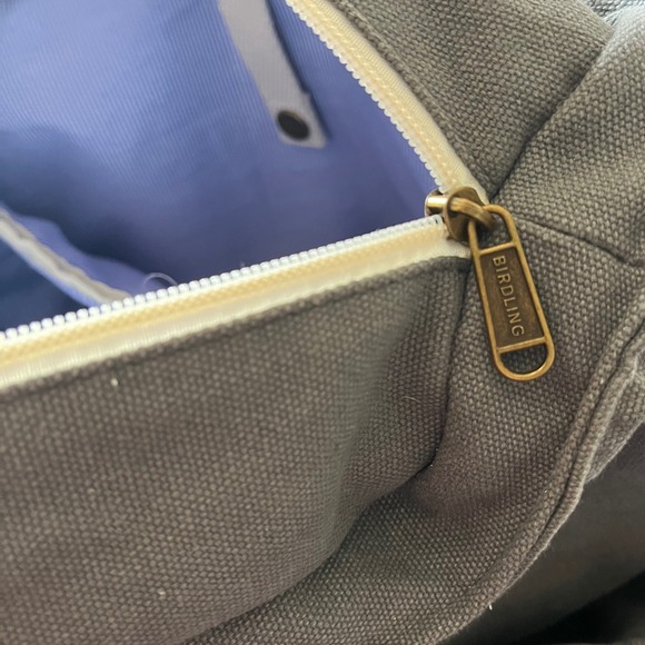 Birdling Canvas Backpack Diaper Bag Grey Cream Webbed Straps Stripe Lining - Picture 7 of 7